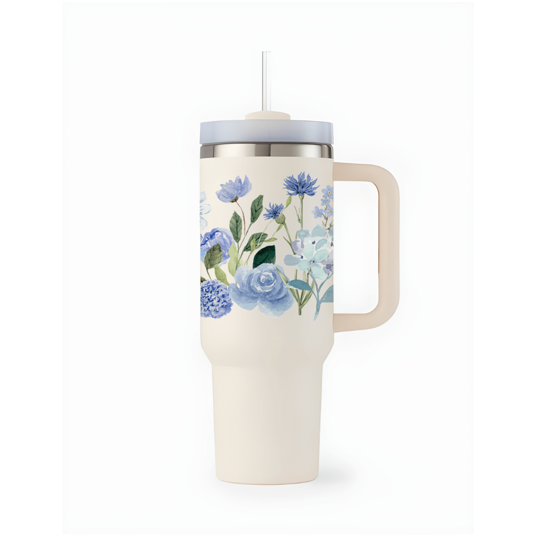Indigo Bloom Art Tumbler - Memories InsiteINDIGO BLOOM ART TUMBLER WITHOUT CHARMS- (WHITE )